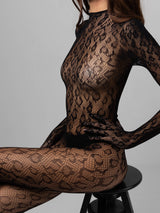 Black bodystocking with animal pattern and open back