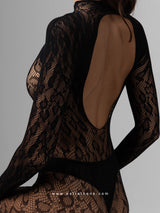 Black bodystocking with animal pattern and open back