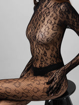 Black bodystocking with animal pattern and open back