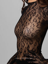 Black bodystocking with animal pattern and open back