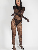 Black bodystocking with animal pattern and open back