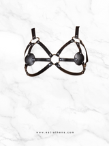 Black harness leather bra with studs