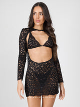 Black lace lingerie set with dress