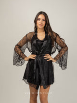 Black Lace Satin Nightwear Set