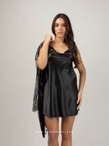 Black Lace Satin Nightwear Set