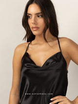 Black Lace Satin Nightwear Set