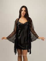 Black Lace Satin Nightwear Set