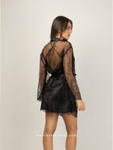 Black Lace Satin Nightwear Set