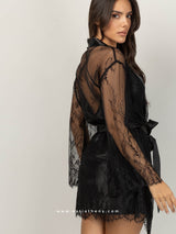 Black Lace Satin Nightwear Set