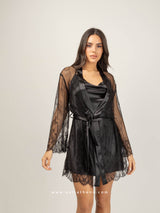 Black Lace Satin Nightwear Set