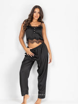 Black Satin Pajama Set