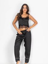 Black Satin Pajama Set