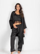 Black Satin Pajama Set