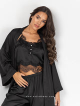 Black Satin Pajama Set