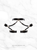 Faux Leather Harness with Garter and Handcuffs