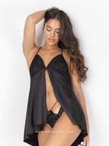 Black satin babydoll with lace and tulle