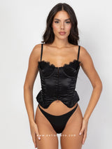 Black satin corset with lace