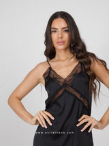 Black satin nightdress with lace bust