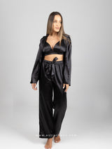 Black Satin Pajama Set with Shirt