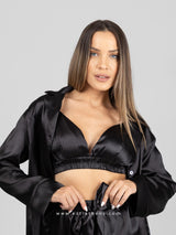 Black Satin Pajama Set with Shirt
