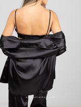 Black Satin Pajama Set with Shirt