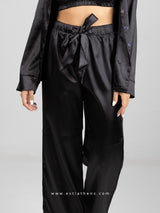 Black Satin Pajama Set with Shirt
