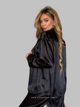 Black Satin Pajama Set with Shirt