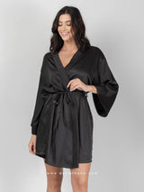 Black satin robe with belt
