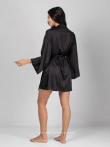Black satin robe with belt