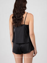 Black pajama set with sheer bust detail