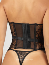Black strapless lace corset with string panty