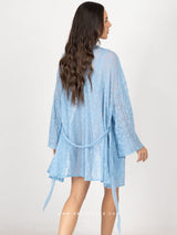 Blue sheer lingerie set with robe