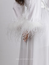 Bridal white long robe dress with nightgown and feathers