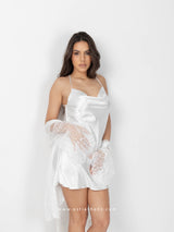 Bridal White Satin Nightwear Set with Lace Robe