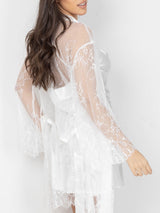 Bridal White Satin Nightwear Set with Lace Robe