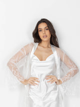 Bridal White Satin Nightwear Set with Lace Robe