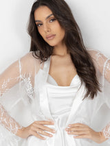 Bridal White Satin Nightwear Set with Lace Robe