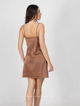 Brown satin nightdress with lace bust