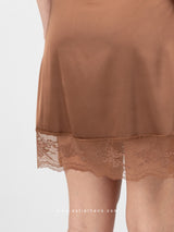 Brown satin nightdress with lace