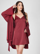 Burgundy satin robe set with nightdress