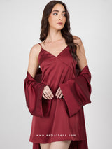 Burgundy satin robe set with nightdress