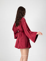 Burgundy satin robe set with nightdress