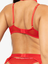 Red sheer lingerie set with choker and garters