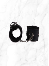 Leather Handcuffs with Fur and Chain