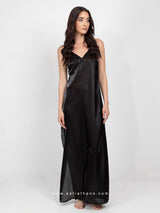Black long nightdress with side slits and cross back straps