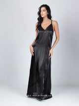 Black long nightdress with side slits and cross back straps