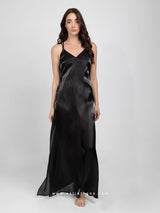 Black long nightdress with side slits and cross back straps