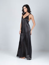 Black long nightdress with side slits and cross back straps