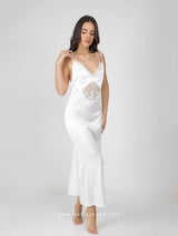 White satin long nightdress with lace