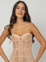 Nude strapless corset with lace and mesh